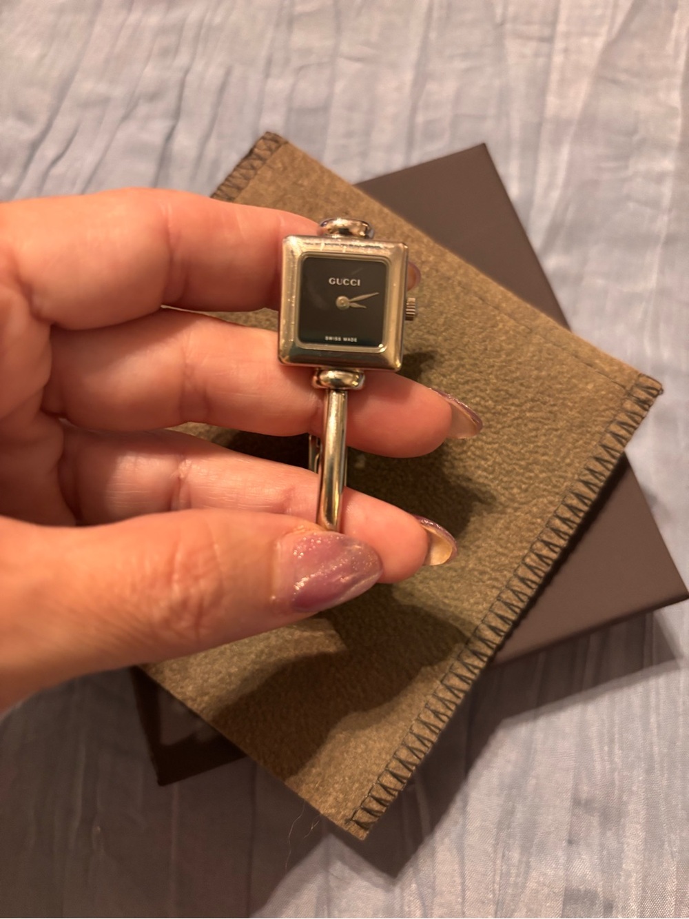 Gucci Stainless Steel Square Bracelet Watch with Black Dial